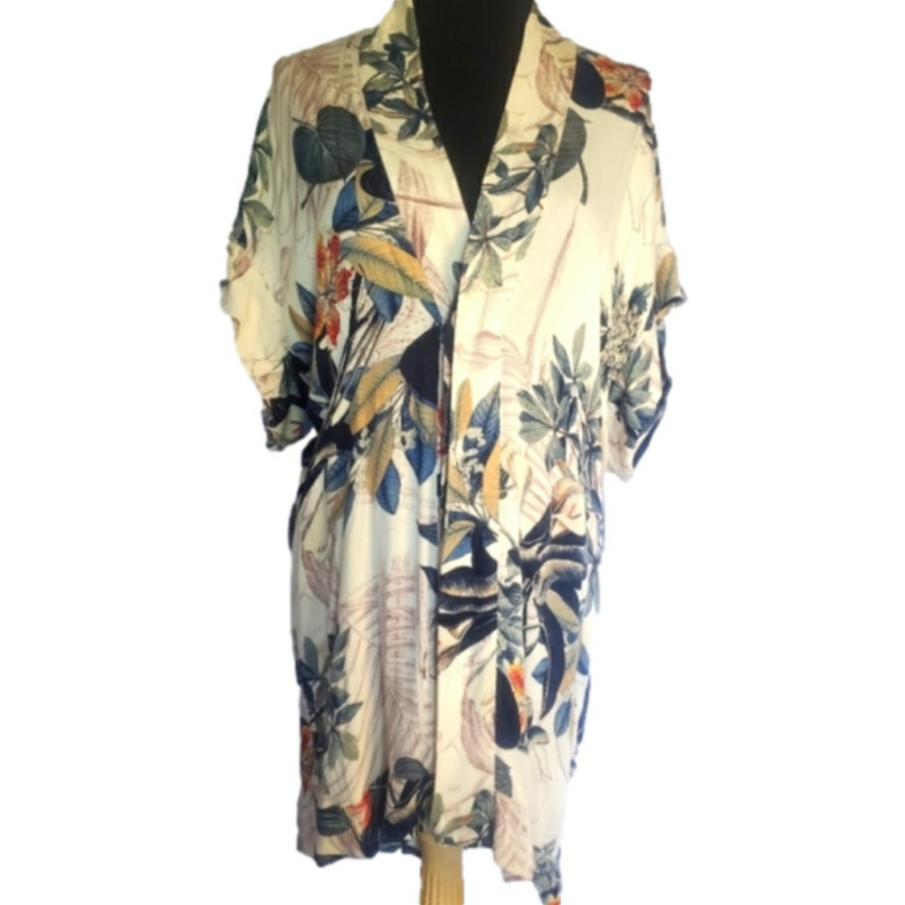 Tropical Tiki Botanical floral robe - Soft beach coverup lounge sauna beach wrap